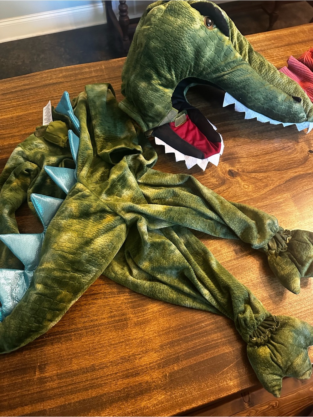 Pottery Barn Green Dinosaur Costume with Blue Spikes